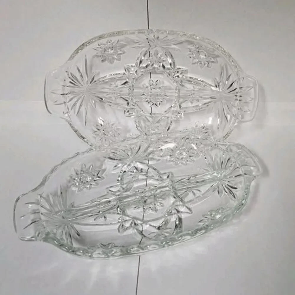 2 ANCHOR HOCKING ⭐ Oval DIVIDED Relish SERVING Dish AMERICAN PRESCUT Charcuterie